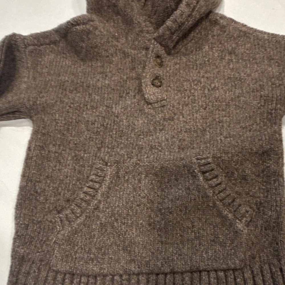 OshKosh B'gosh Hooded Brown Knit Pullover Sweater Pouch Pocket Solid 18M